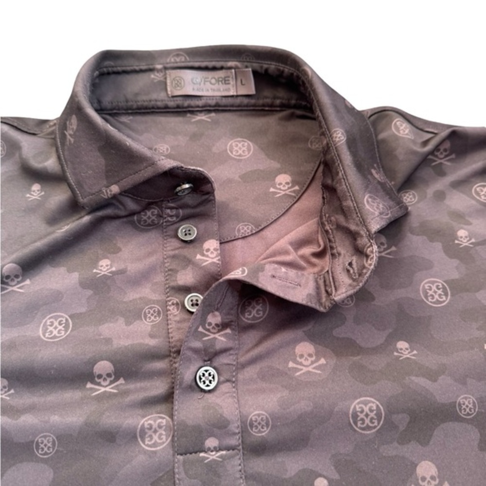 G/Fore Men's Icon Camo Golf Polo Onyx Skull Print‎ embroidered logo  size  Large